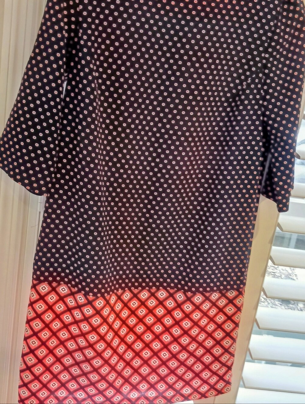 Navy and Coral Patterned Shift Dress